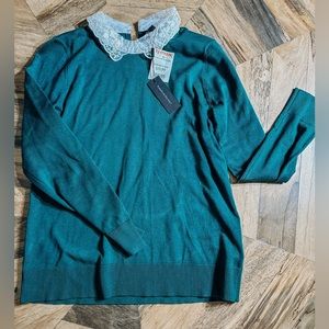 Brand new with tags hunter green sweater with lace collar